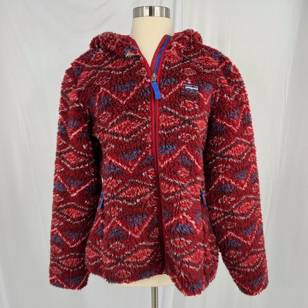 Patagonia XL Retro X Jacket Red Geo Aztec Print Full Zip Hoodie Deep Pile Sherpa